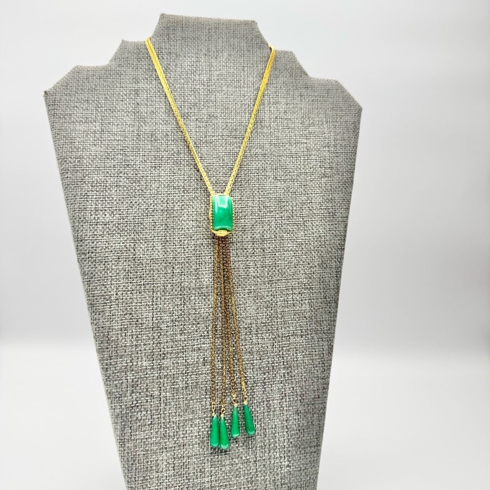 Vintage Green Glass Gold Plated Slide - Picture 3 of 14